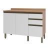 Armário Madeira Balcão Macadâmia 1200MM 2 Portas 3 Gavetas Freijó/Branco Telasul